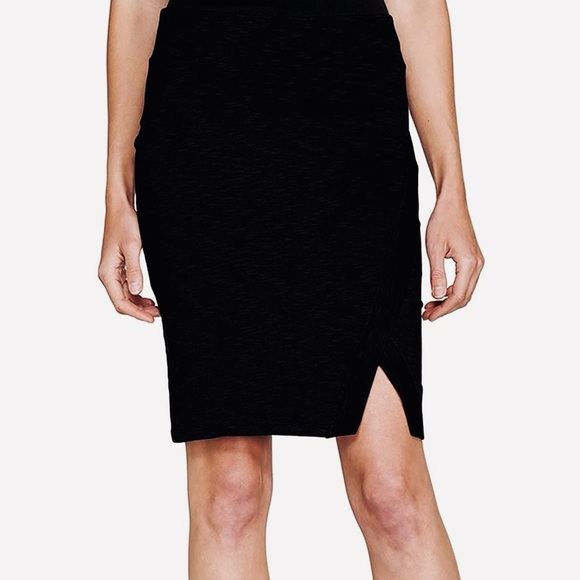 Express High Waisted Luxe Lounge Side Slit Midi Pencil Skirt in Black, X-Small - Picture 2 of 12